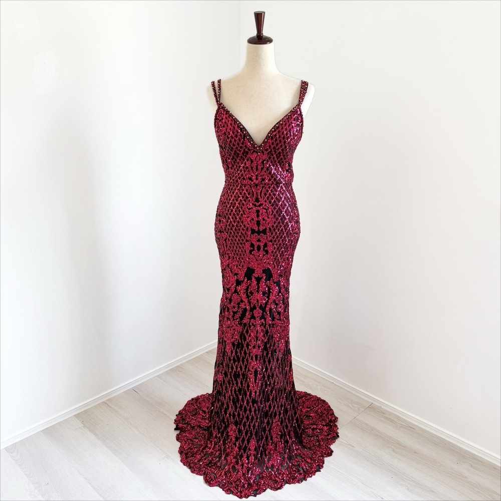 Angela & Alison Dress Womens 6 Red Sequin Gothic Gown Witchy Dark Fairy Vamp